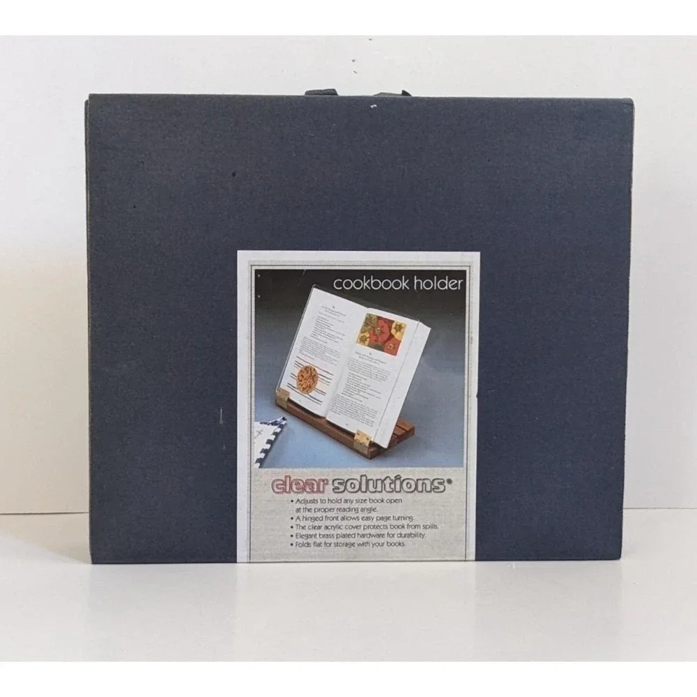 Clear Solutions Cookbook Holder Wood Base Acrylic Folding Recipe Stand Kitchen